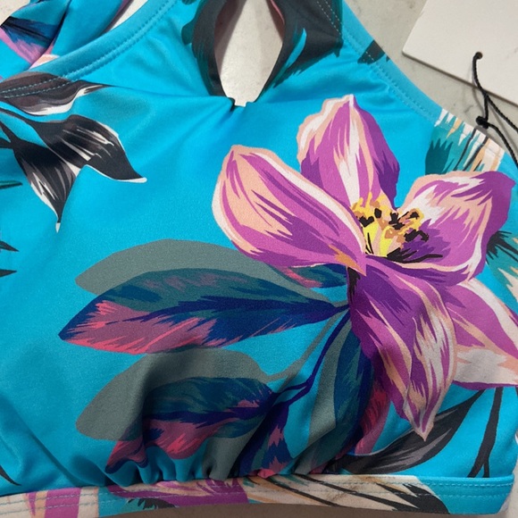 NWT Gibson Latimer Aqua and Orange tropical one shoulder bikini Top size XL - Picture 5 of 6